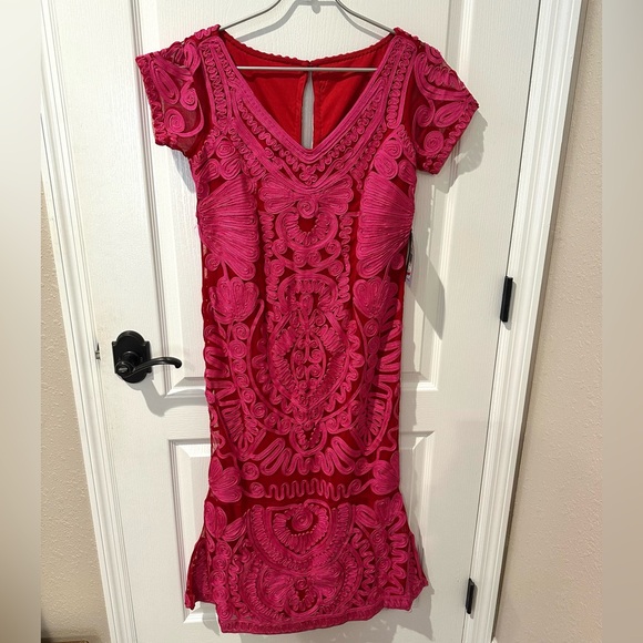JS Collections Soutache Pink Tea-Length Midi Dress - Picture 5 of 11
